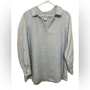 Rachel Zoe Plus Size 1X Light Blue with White Polka Dots Tunic Shirt.